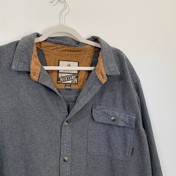 Legendary White Tails 2XT Buck Camp Flannel Shirt Gray With Tan Corduroy Trim - Picture 2 of 7